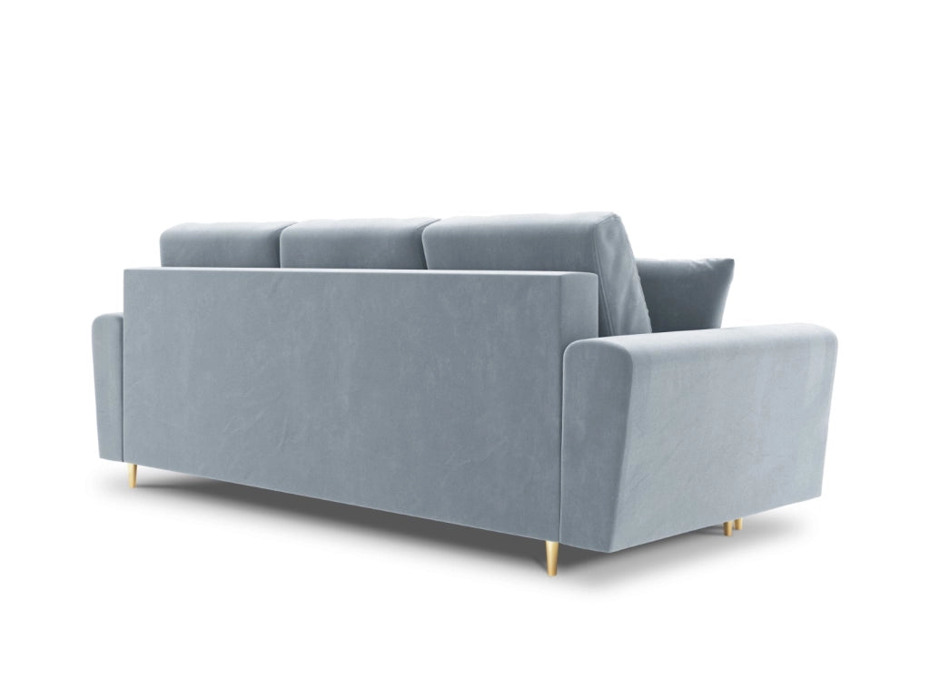 Cosmopolitan Design - Divano convertibile con contenitore "Kyoto" 3 posti in velluto azzurro 