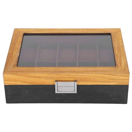 Cassetto per orologi da parete 10 pezzi - Cassetto in legno - Impermeabile - Stoffa impermeabile - Vetrino - Design elegante - Cassettiera per orologi