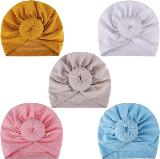Cappello morbido per neonati in cotone, avvolgibile con chiusura a knopfia bohemien, adatto a bambini dai 3 ai 24 mesi, 5 pezzi, multicolore