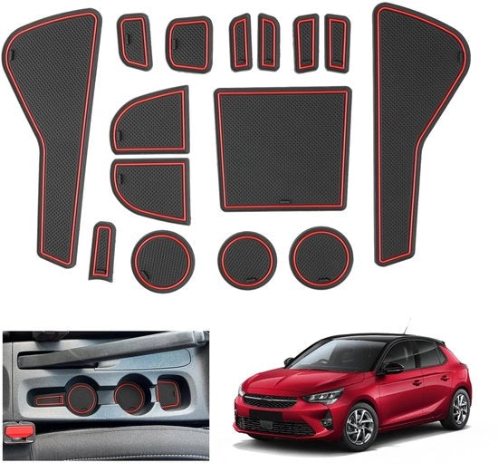 Compatibile con Opel Corsa F 2020-2024 2025 (Manuale) Pieghevoli tappeti antislittamento, Corsa F 2024 Tappeti antislittamento in gomma, Pieghevoli tappeti per console centrale Deurnaadmatten [Non per Automa e Veicoli elettrici] (Rosso)