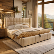 Letto matrimoniale contenitore imbottito 180x200 cm beige