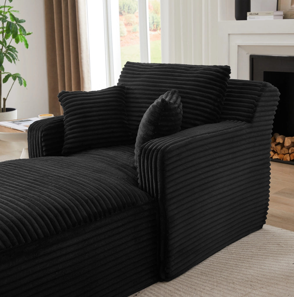 Chaise longue 166x100x82 cm nera in velluto a coste， senza montaggio