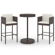 Set Bar da Giardino 3 pz | Set Salotto da Giardino con Cuscini Polyrattan Marrone