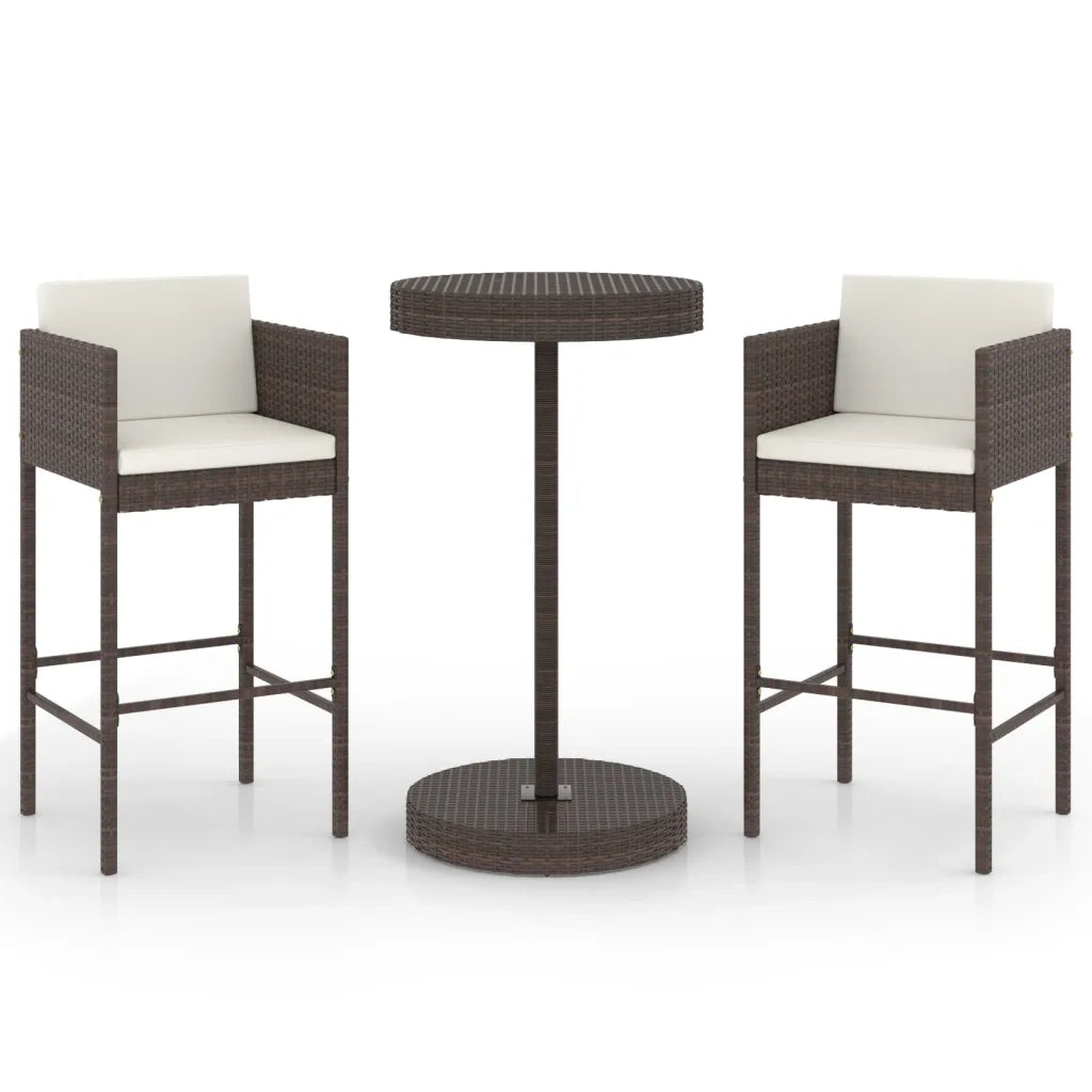 Set Bar da Giardino 3 pz | Set Salotto da Giardino con Cuscini Polyrattan Marrone
