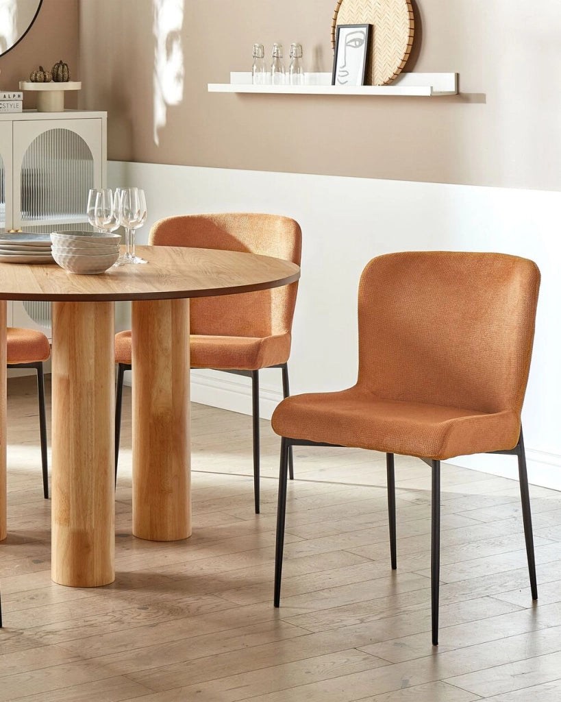 Set di 2 sedie da pranzo in tessuto poliestere con texture a maglia arancione soggiorno e camera da letto