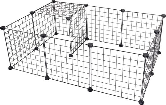 Cassa per Animali - Cassa con Recinzione Metallica - Addestramento Casa - Cassa per Conigli Cavia Gattini Puppi Cani - Accessori per Spazio - Giocare e Sonno - 145 x 75 x 35 cm