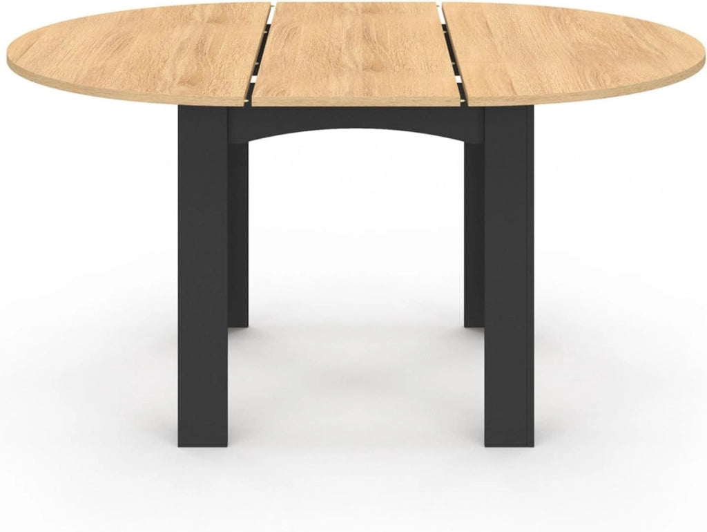 Tavolo da Pranzo Rotondo allungabile Dona Nero con Piano Effetto faggio 110-150 cm e 6 sedie Mila in Velluto Nero