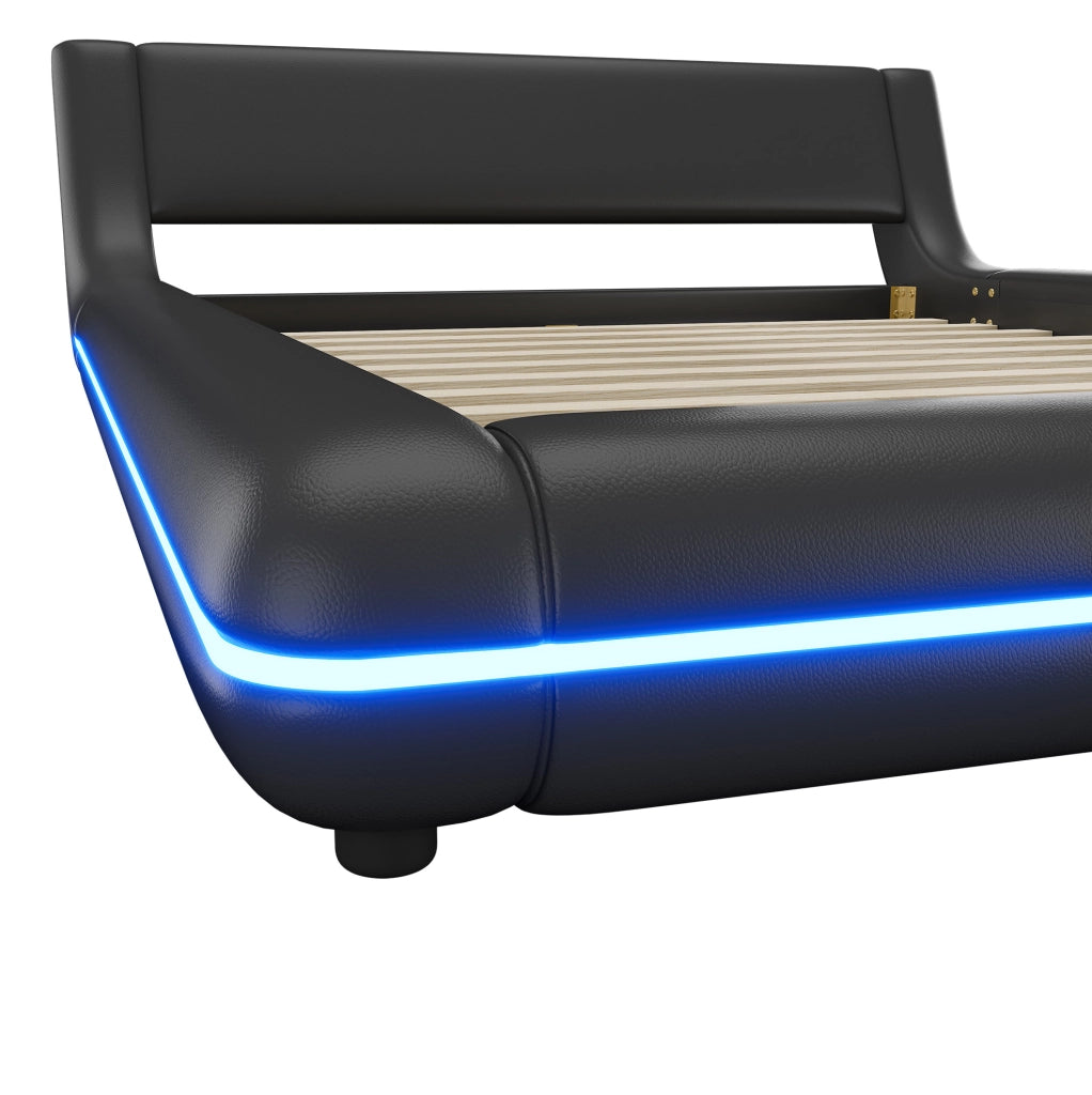Letto basso 140x200 cm in PU con LED perimetrali