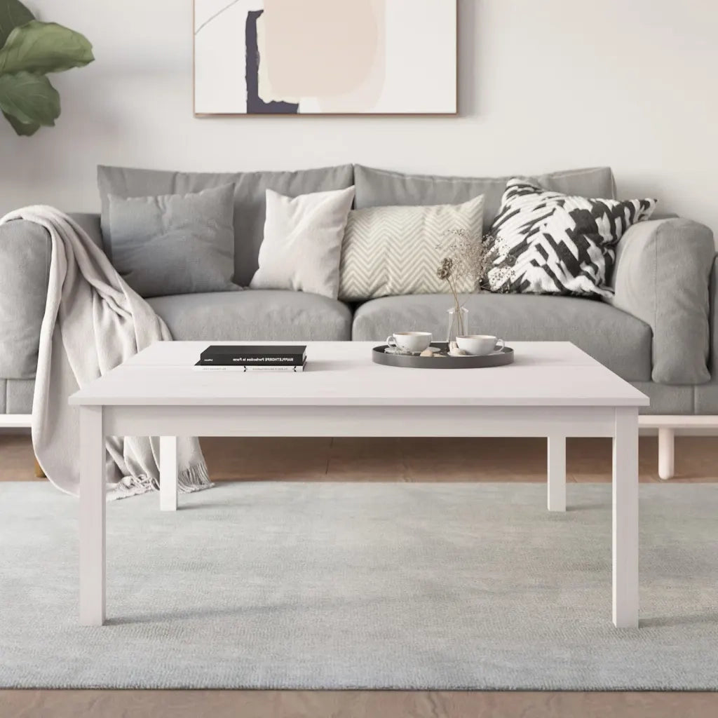 Tavolino da Salotto-Tavolino da soggiorno-Tavolo Bianco 100x100x40 cm Legno Massello di Pino