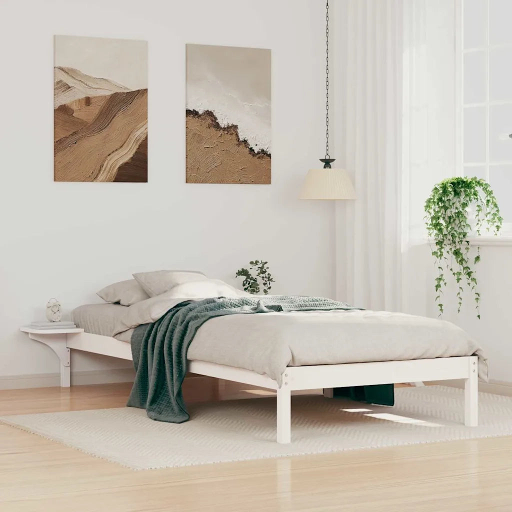 Letto con Tavolini Laterali Bianco 80 x 210 cm Pino massello
