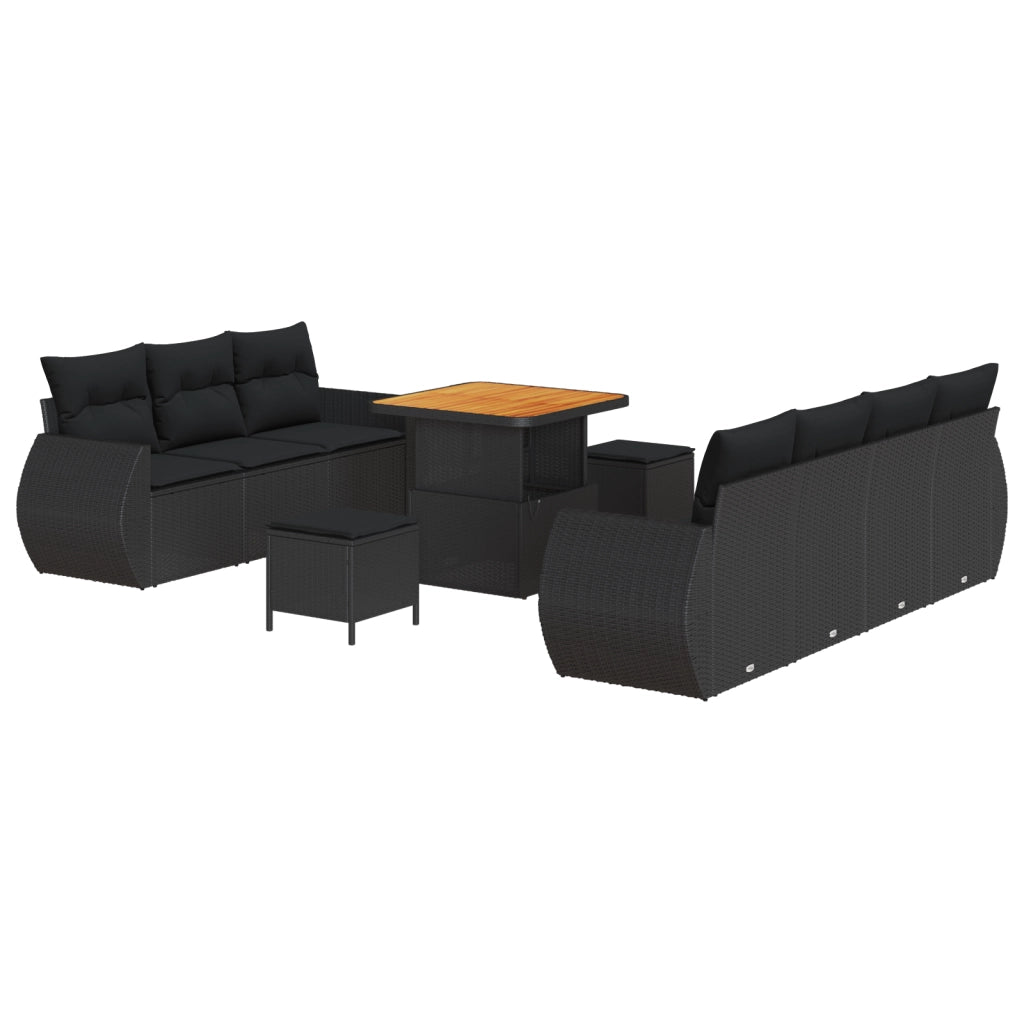 Set di divani da giardino 10 pezzi con cuscini Polyrattan nero Acacia