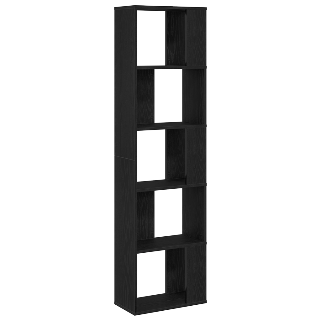 Libreria 5 ripiani Nero Rovere 45x23,5x162,5 cm Legno ingegnerizzato