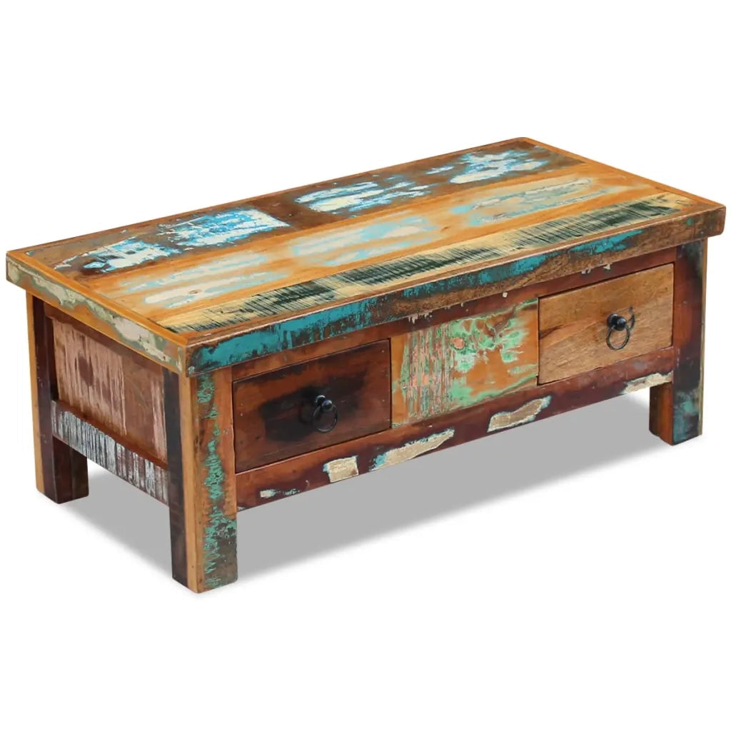 Tavolino da CaffÃ¨ con Cassetti in Legno Recuperato 90x45x35 cm cod mxl 15478