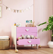 Cassettiera per bambini rosa e bianca con 3 cassetti