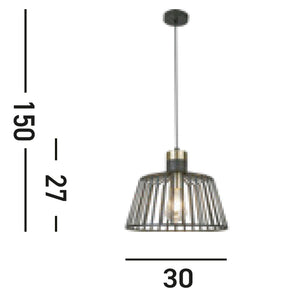 Sospensione Industrial Birg Cage Acciaio Nero Adjustable 1 Luce E27 D30Cm