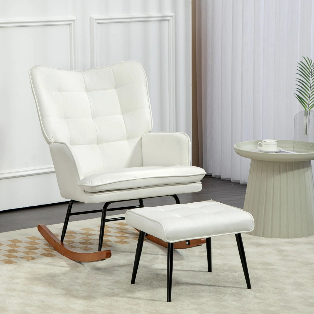 Poltrona Dondolo con Pouf ¨C Minimal ¨C Crema 64x89x90