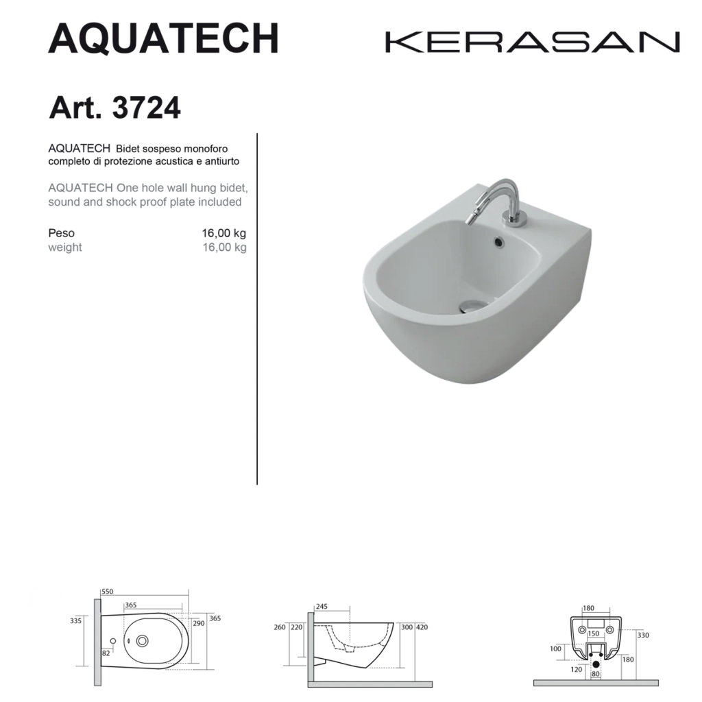 Coppia Di Sanitari Kerasan Sospesi Senza Brida Bianco Lucido "Aquatech"