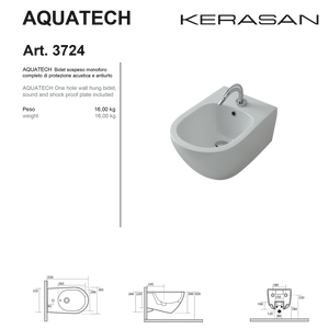 Coppia Di Sanitari Kerasan Sospesi Senza Brida Bianco Lucido "Aquatech"