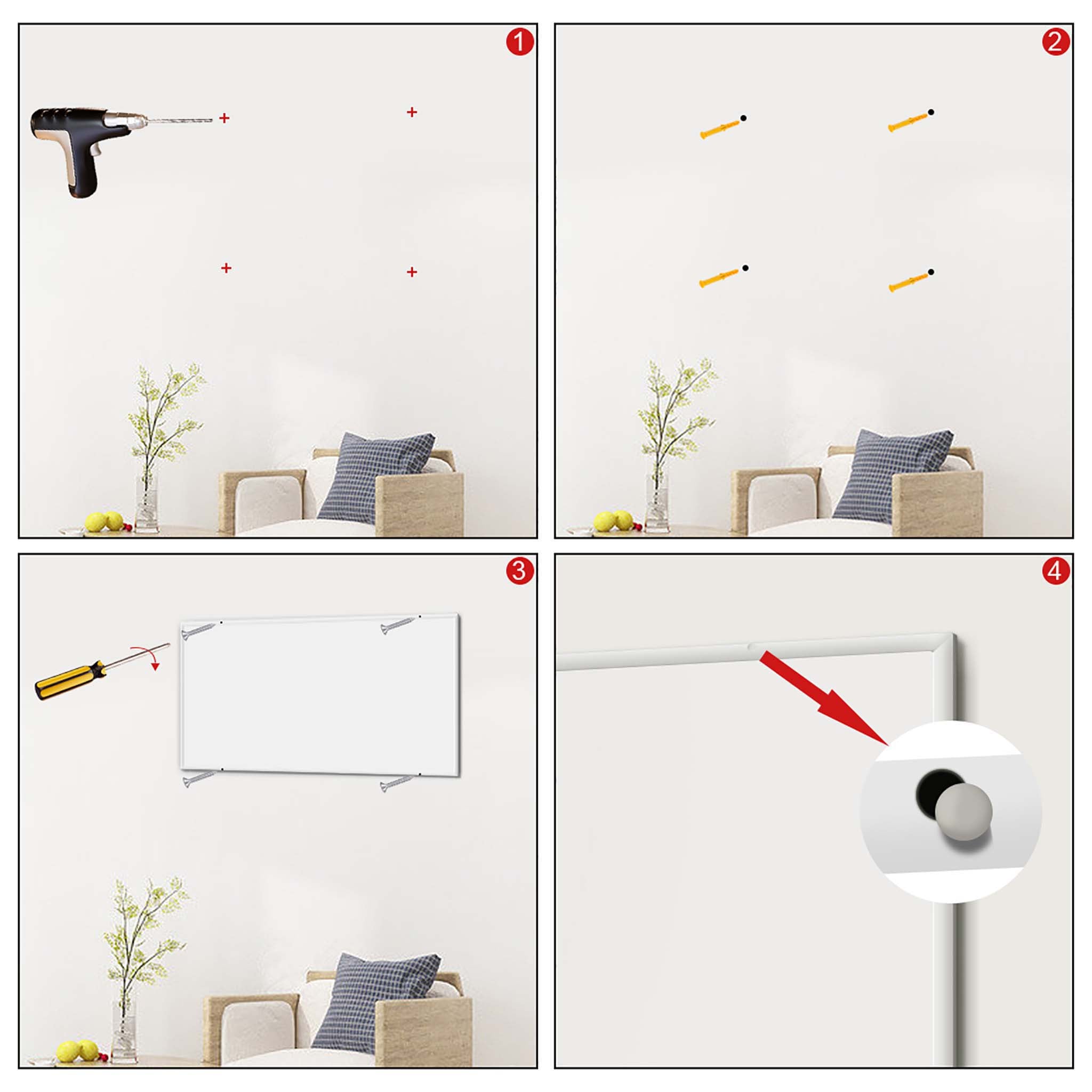 Pannello radiante a infrarossi 700W 1220x620x15 mm, Pannello elettrico per riscaldamento IR