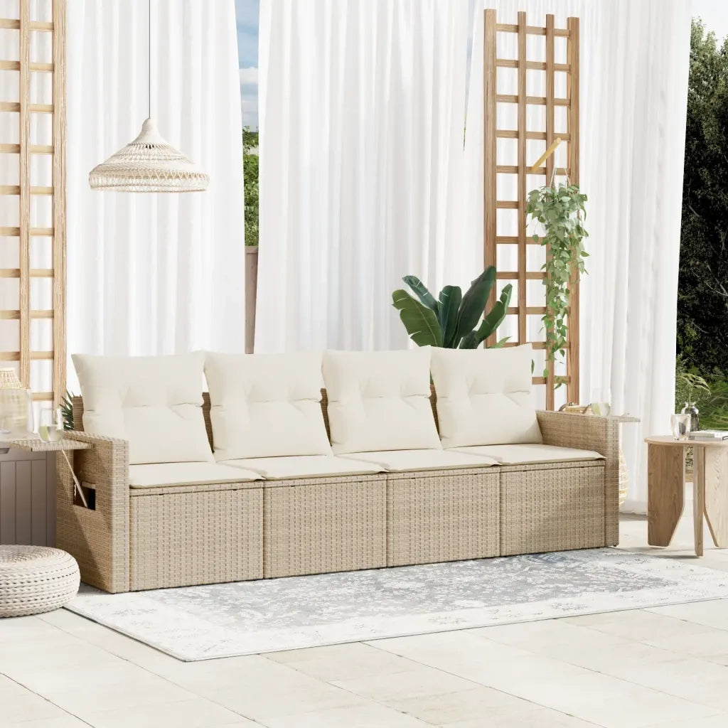 Set Divano da Giardino 4 pz con Cuscini Beige in Polyrattan 3252215