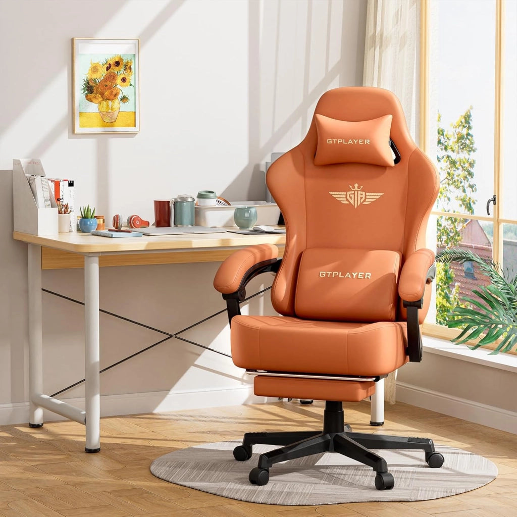 Sedia da gioco, traspirante, sedia da ufficio, ergonomica, in tessuto di alta qualità, ergonomica, schienale regolabile a 160°, poggiapiedi estraibile,carico 180 kg,arancione
