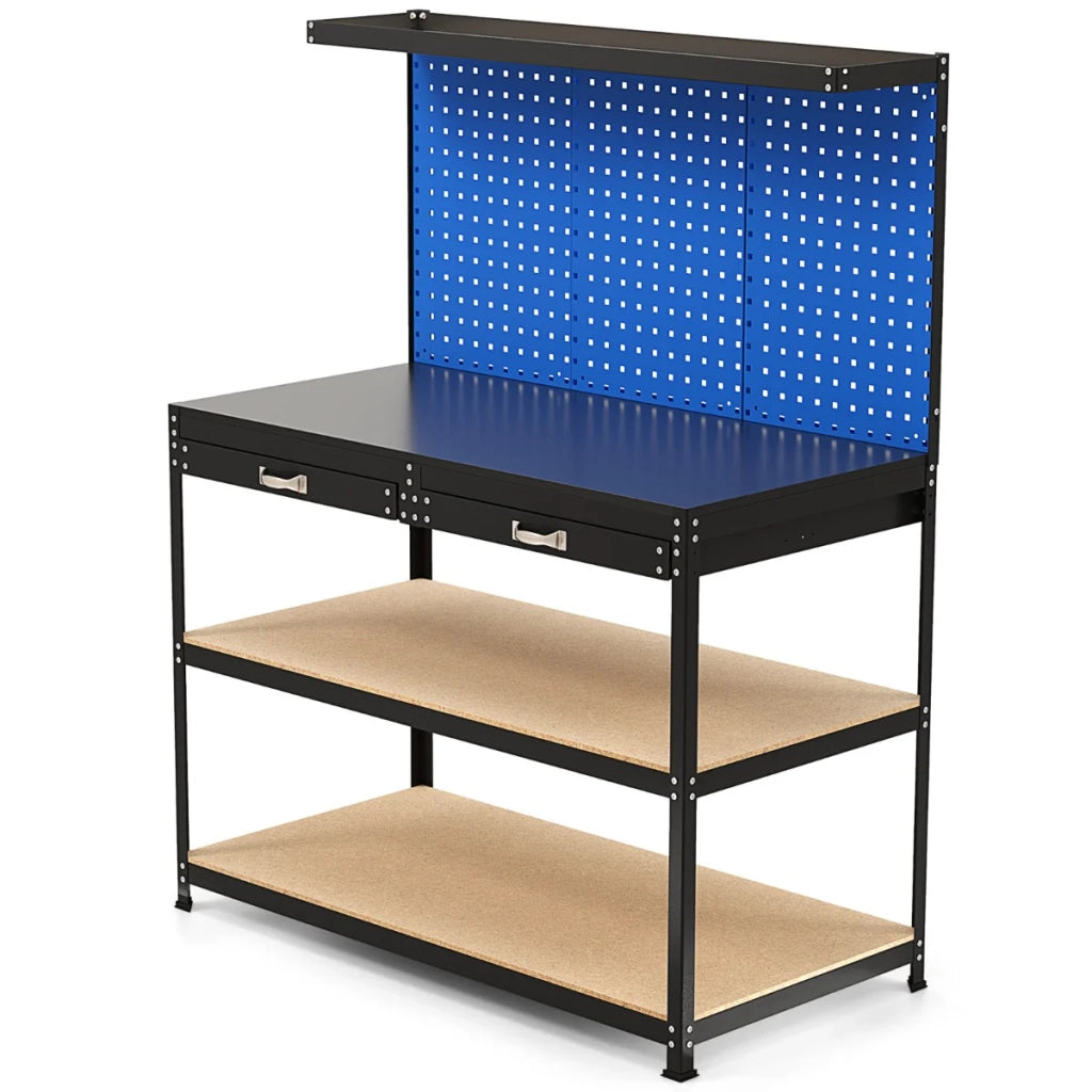 Banco da lavoro multifunzione fai-da-te 121 x 61 x 156 cm con 3 pannelli forati e 24 accessori in metallo blu navy 20_0020755