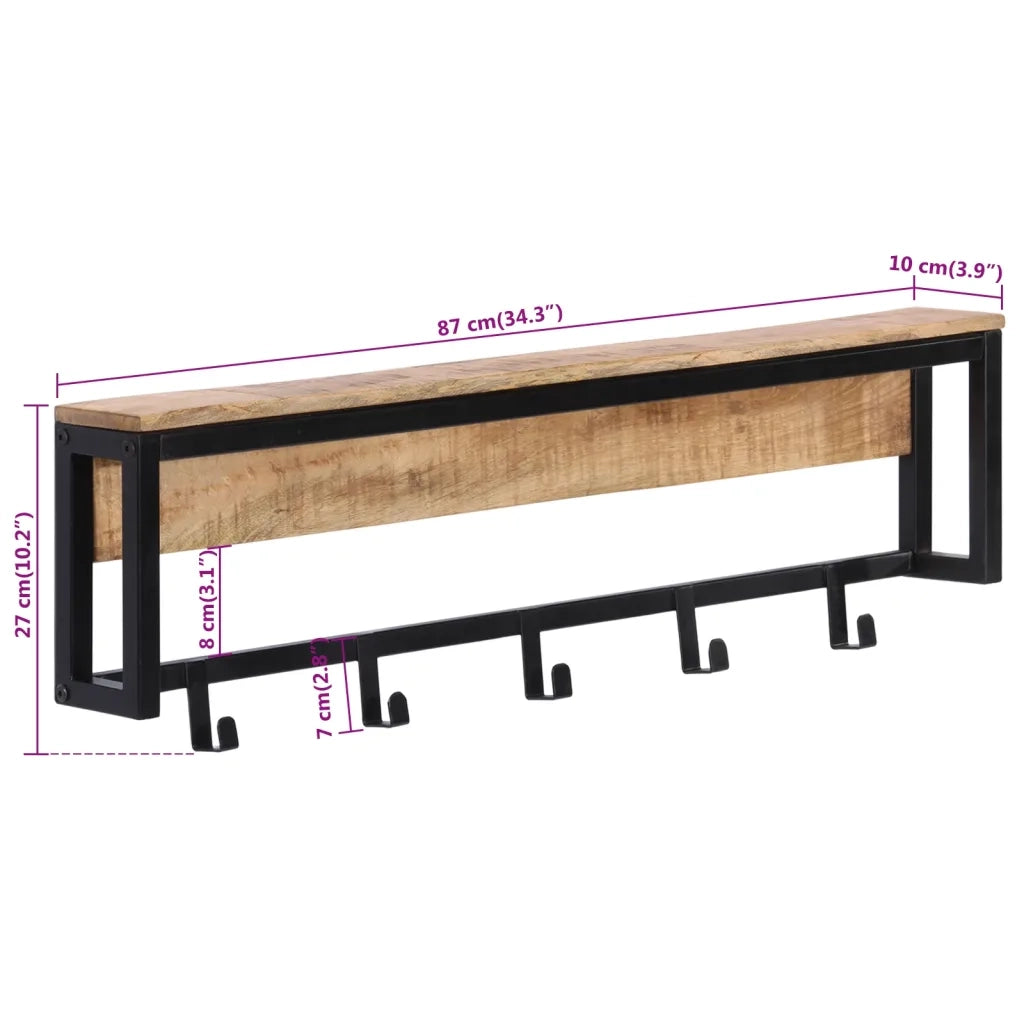 Appendiabiti decorativo in ferro e legno massello di mango con 5 ganci 87 x 10 x 27 cm legno non trattato 02_0047361