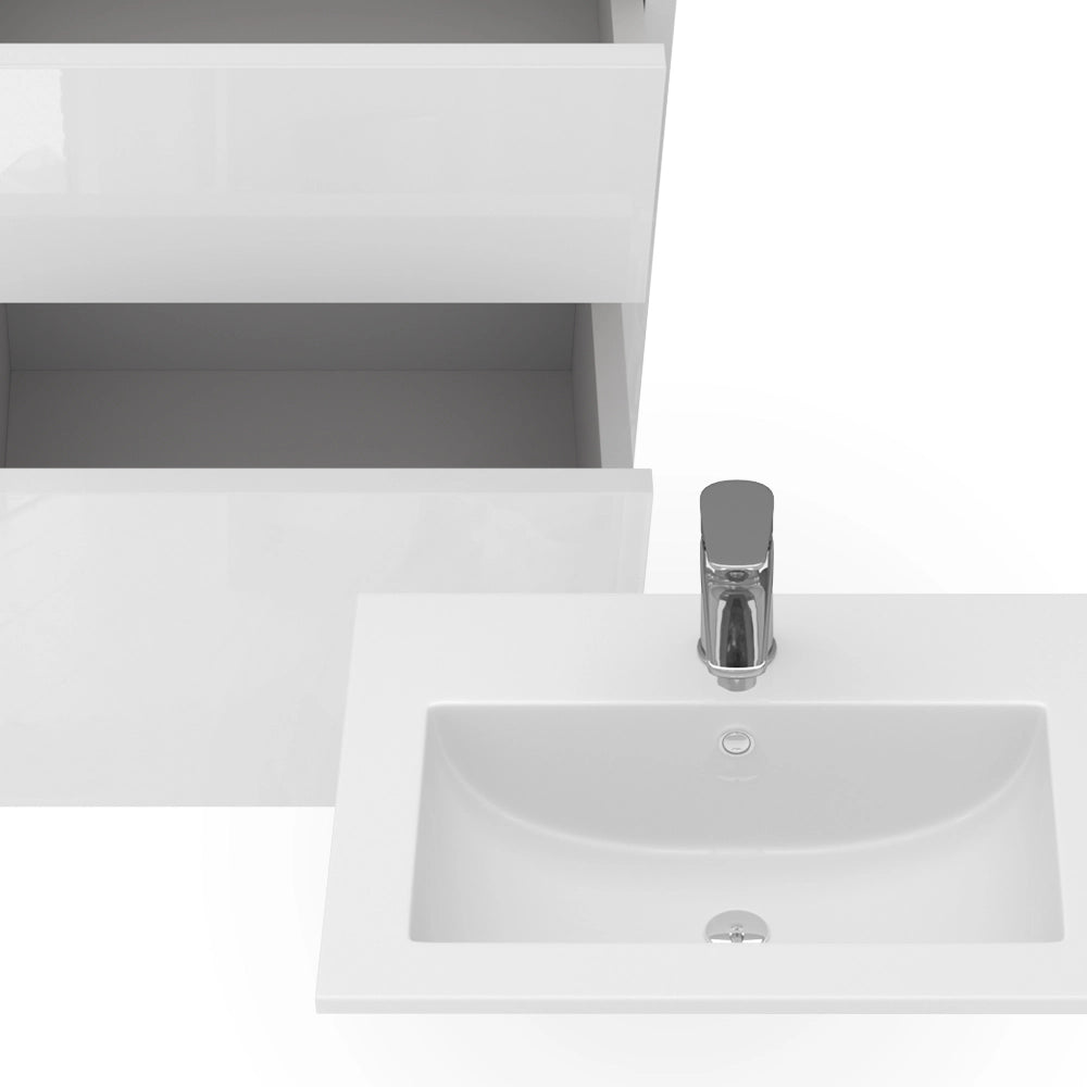 Vicco Set mobili bagno Bianco 2 parti, con lavabo e 2 cassetti