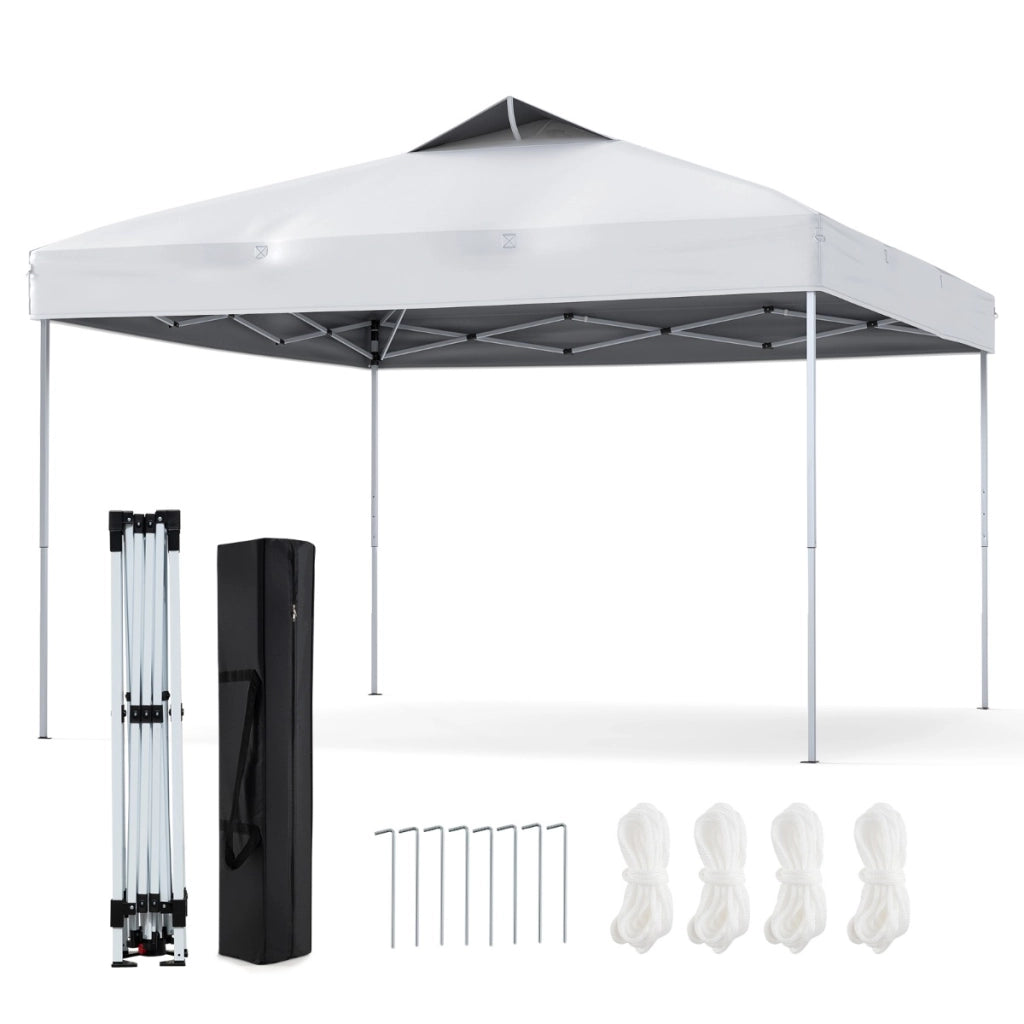 Gazebo pieghevole per patio all'aperto con blocco centrale, Gazebo pop-up da 295 x 295 cm Bianco