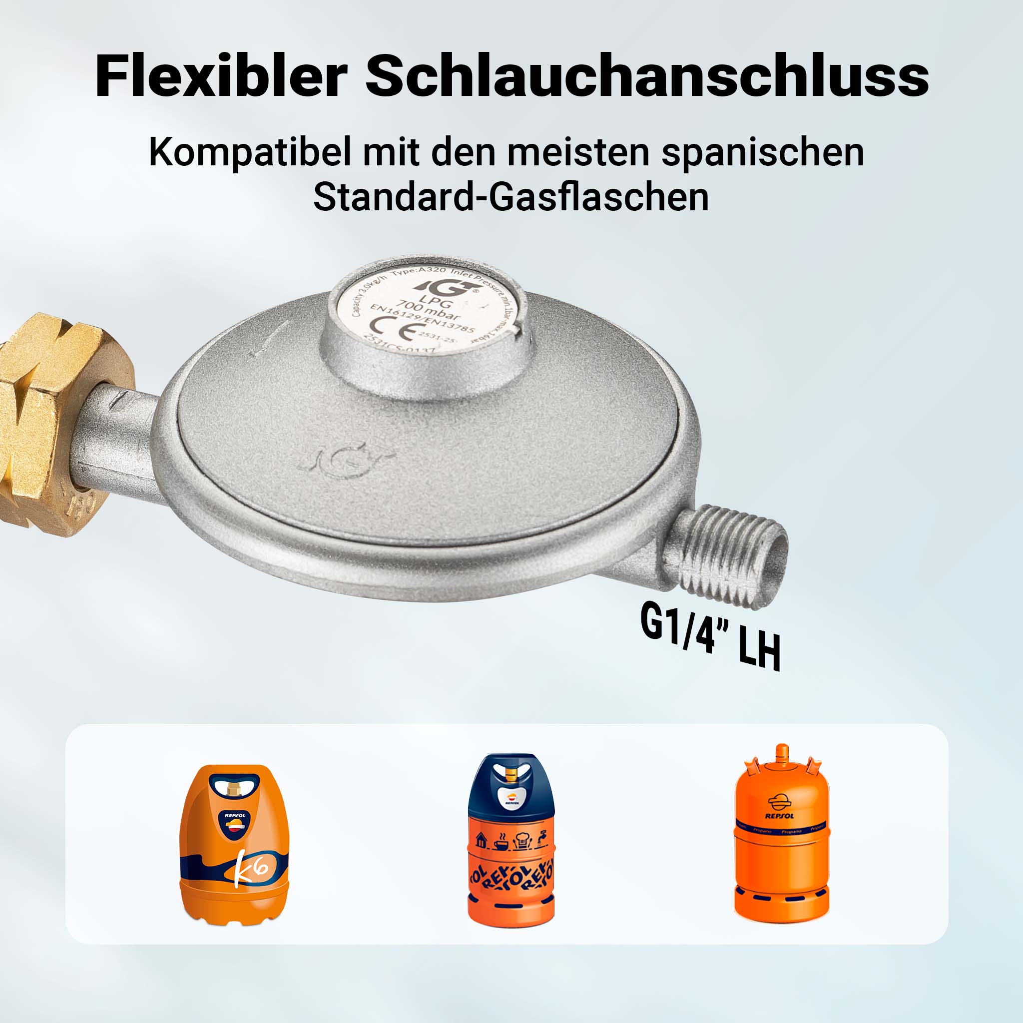 Riduttore di pressione 700 mbar Spagna, Regolatore gas per cannoni aria calda, stufe, essiccatori edili