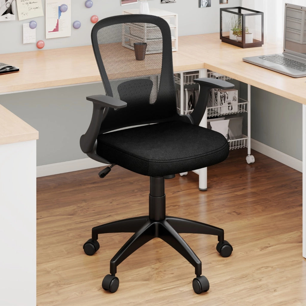 Sedia girevole per scrivania regolabile in altezza e schienale regolabile-Sedia da ufficio ergonomica in rete per ufficio a casa Nero