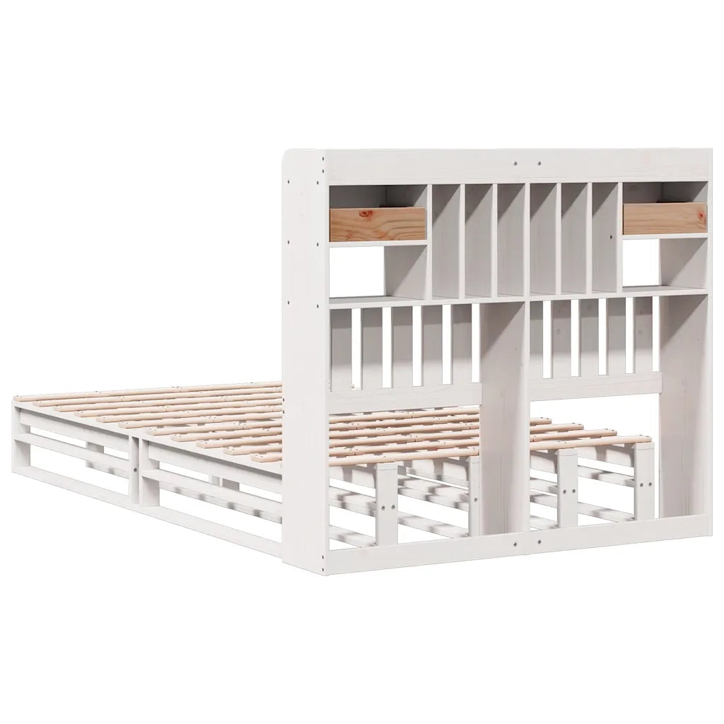Letto matrimoniale | Letto per adulti | Letto Libreria senza Materasso Bianco 135x190 cm Legno di Pino