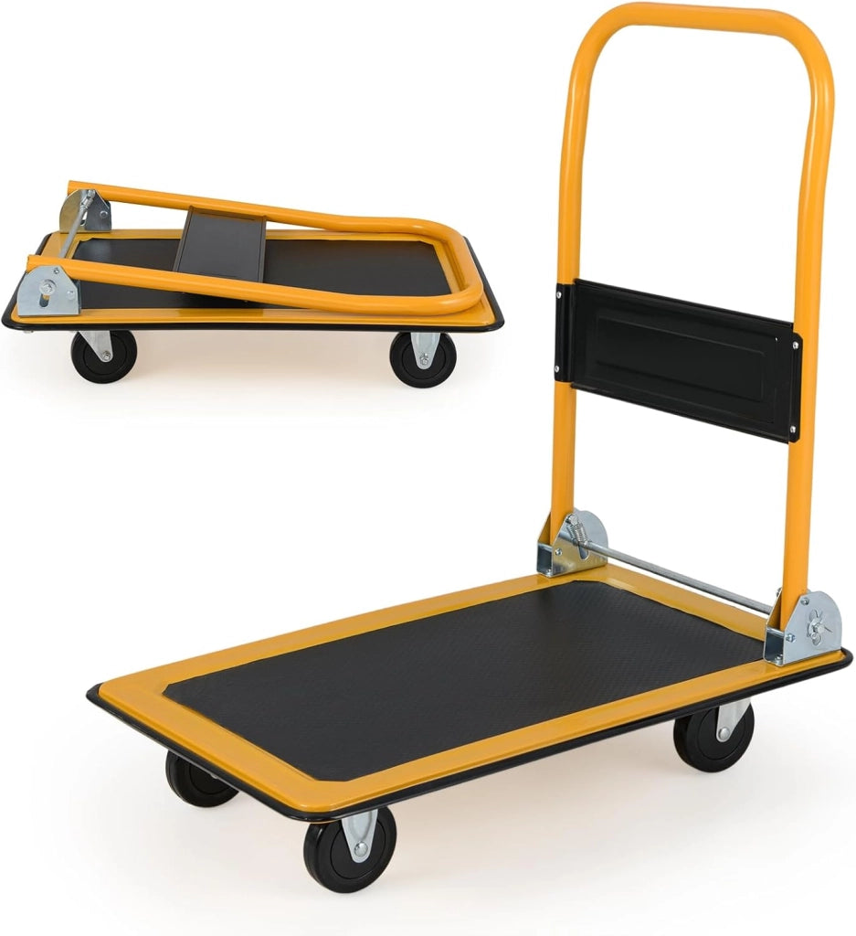 Carrello Pieghevole per Trasporto, Carrello Pieghevole con Piattaforma con Ruote Girevoli a 360°, Capacità di Peso 150 kg, per Garage, Magazzino (Blu + Bianco)