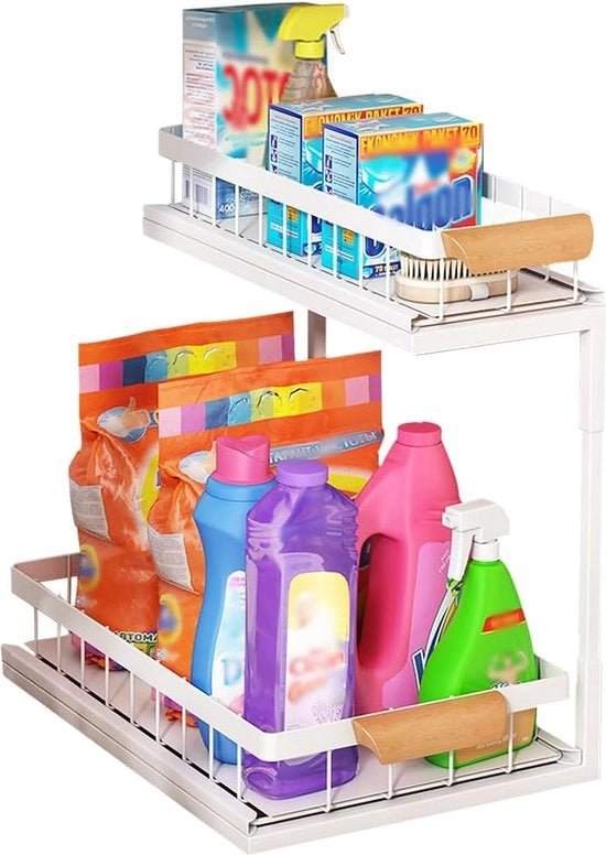 Organizzatore sotto la doccia, 2-sifoni vassoio per erbe, mensola metallica, organizzatore sotto il lavabo con cassetti estensibili