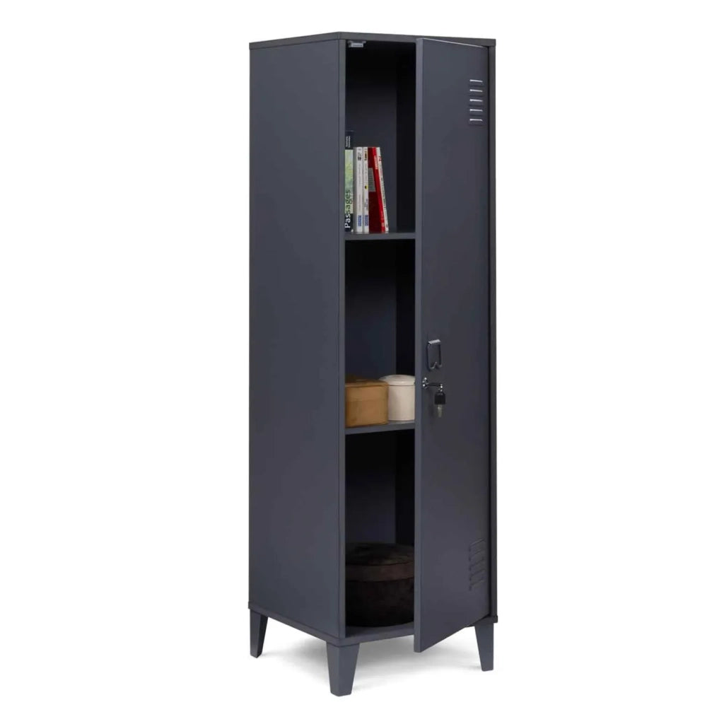 IDMarket - Armadietto ESTER con porta in metallo grigio scuro, design industriale