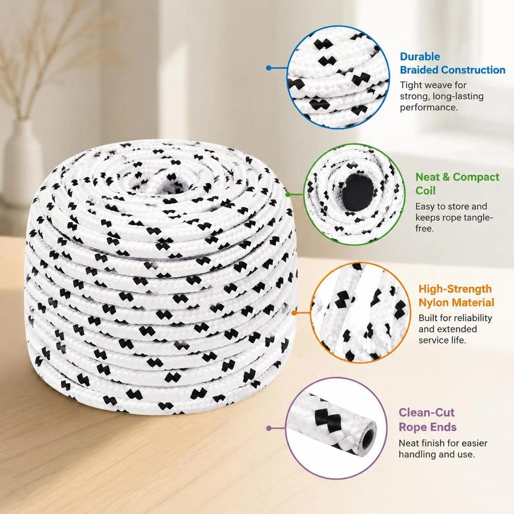 Boat Rope, Braided, White, 6 Mm X 25 M, Polyester