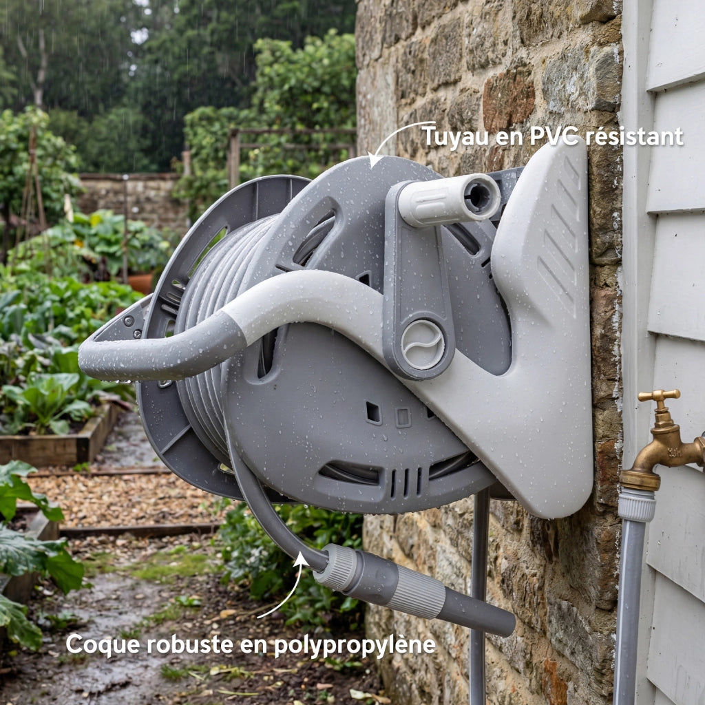 Avvolgitubo da Giardino a Muro 20+2m ¨C Xylo ¨C Grigio ? 15mm con Ugello 2 Modi