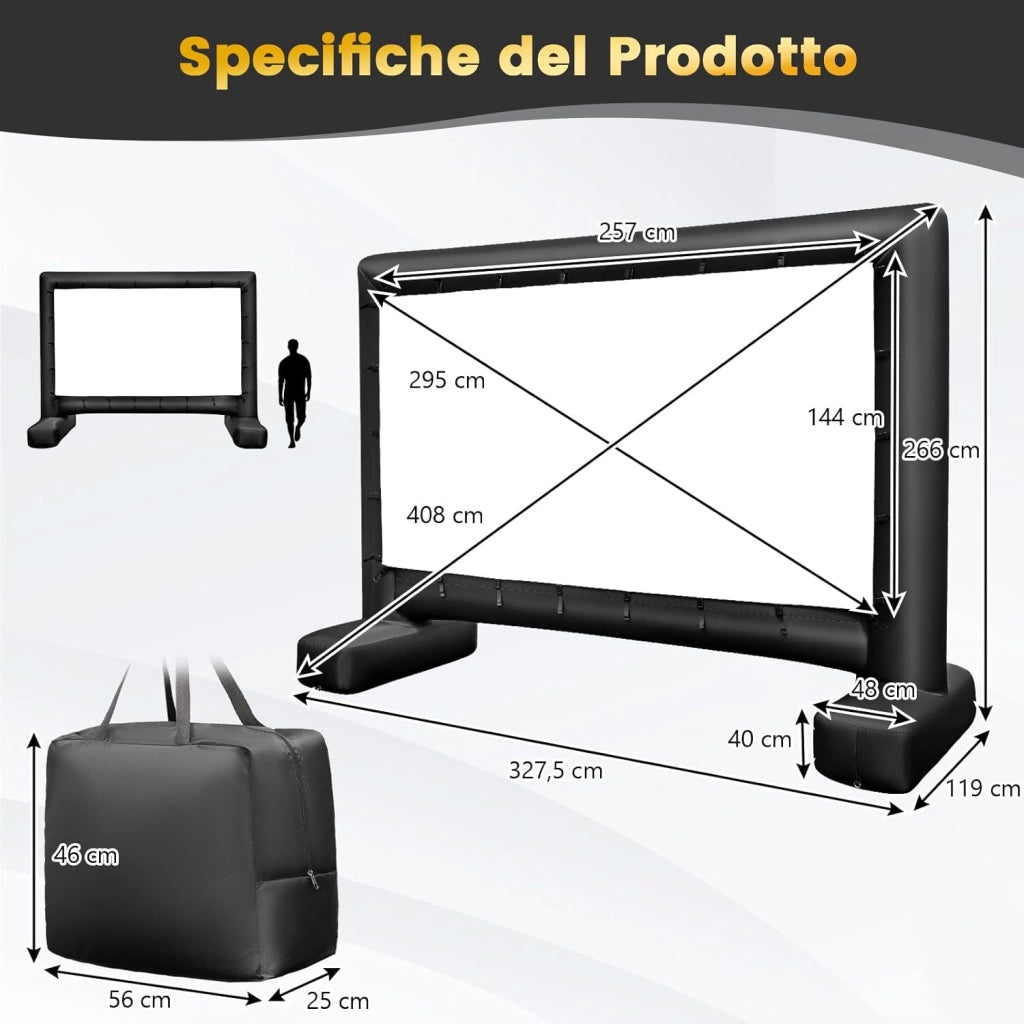 Schermo Proiettore Gonfiabile 16:9, Schermo Gonfiabile per Esterni con Soffiatore, Schermi di Proiezione con Borsa per Trasporto e Picchetti, 257 x 144 CM (Modello 1)