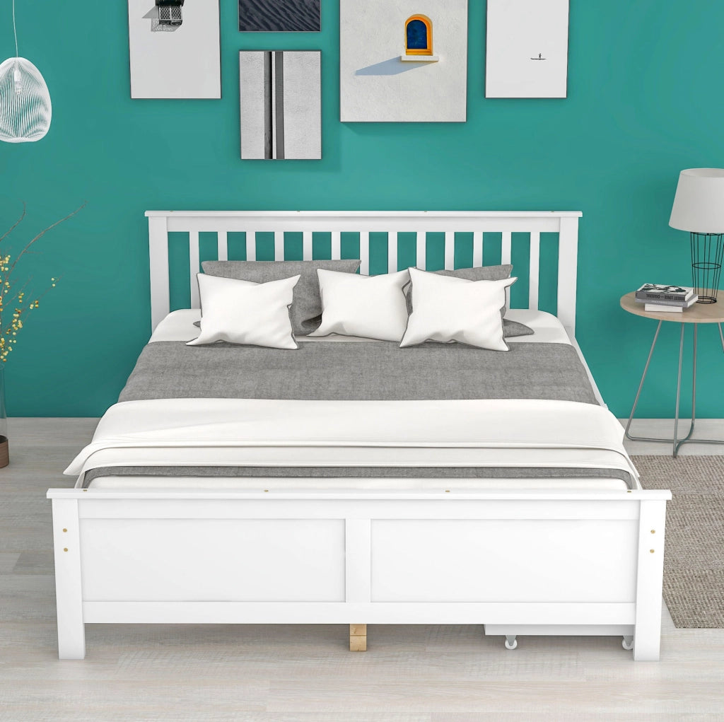 Letto matrimoniale 140x200 cm con 2 cassetti; legno massello bianco