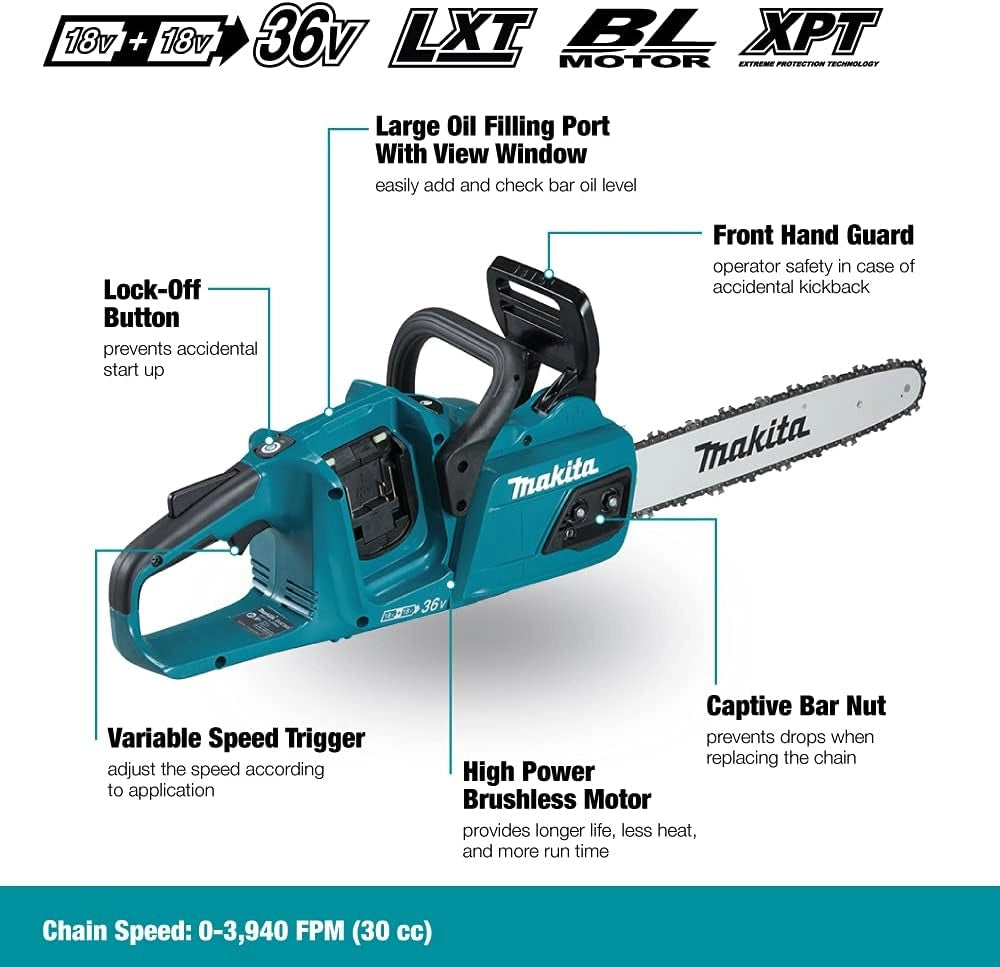 Makita DUC355Z - Dadi anticaduta motosega bl 18vx2 lxt, Nero