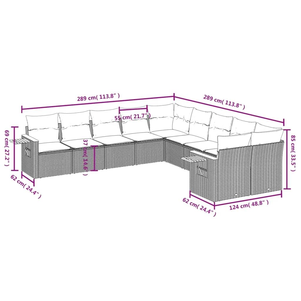 Set Divano da Giardino 10 pz con Cuscini Grigio in Polyrattancod mxl 112785