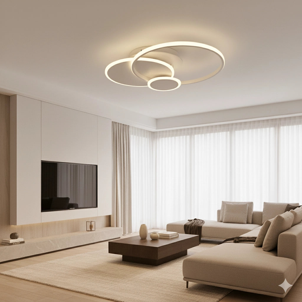 Plafoniera LED Moderna 37W 2960lm CCT Switch 3000K 4000K 6500K – Design a Doppio Cerchio Bianco per Soffitto Interni