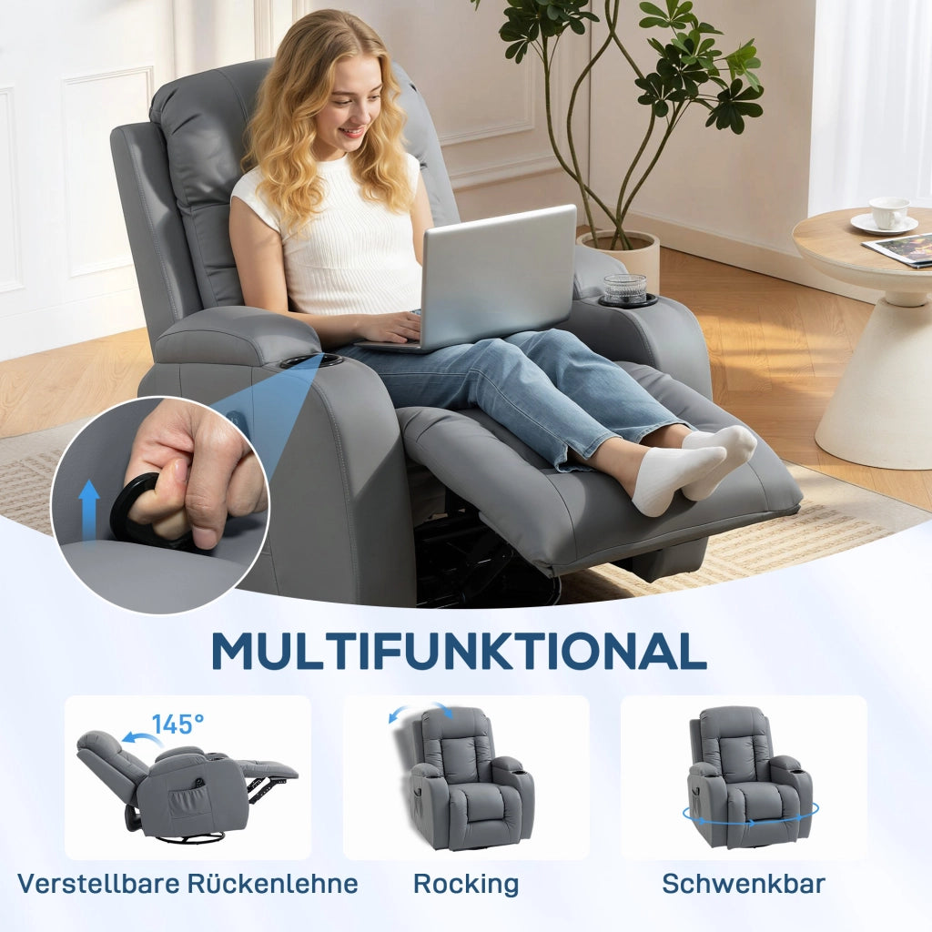 Poltrona relax massaggiante elettrica reclinabile con funzione dondolo e riscaldamento ¨C Xylo ¨C grigio chiaro