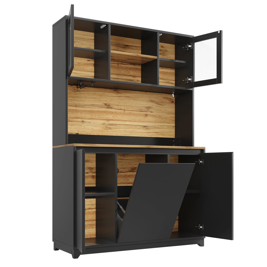 Mobile Alto da Cucina con Ante in Acrilico e LED ¨C Xylo ¨C Nero, 120x40x180 cm