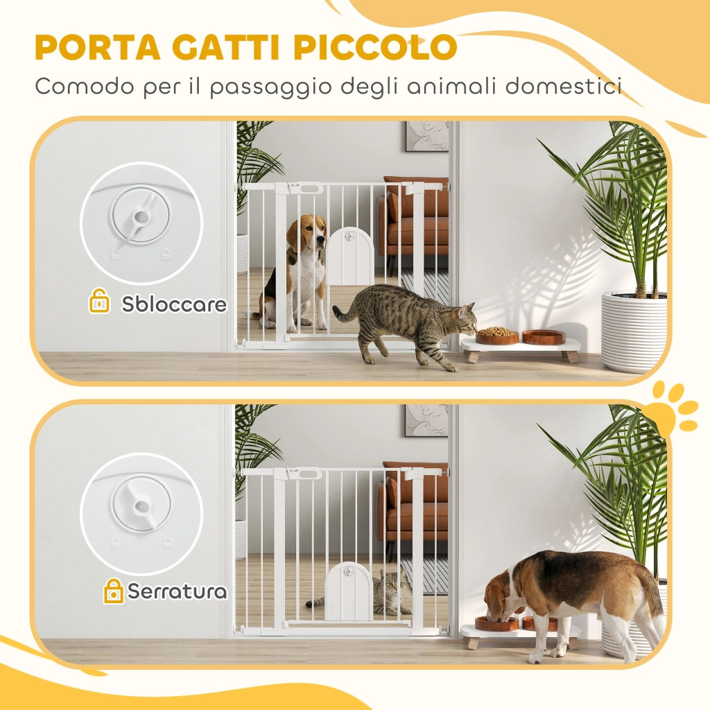 Cancellino Regolabile per Cani con Porta Piccola e Chiusura Automatica ¨C zephmum ¨C 75-103x76cm, Bianco