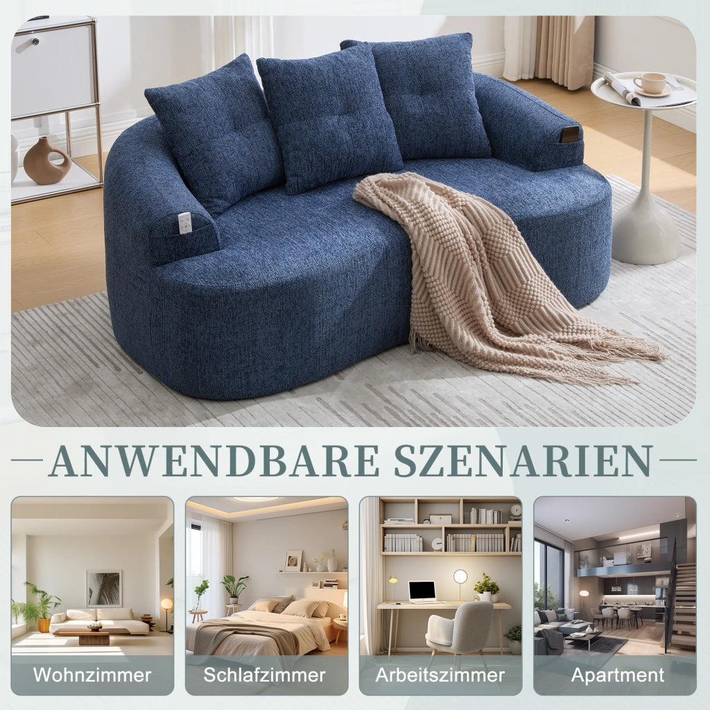 Divano a 2 posti con seduta profonda e molle insacchettate; in ciniglia blu; 164 Ã— 92 Ã— 60 cm