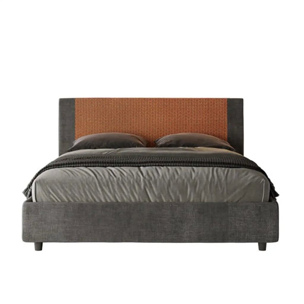 Letto matrimoniale contenitore imbottito 160x190 tessuto Labirinto 4 arancio Rosal