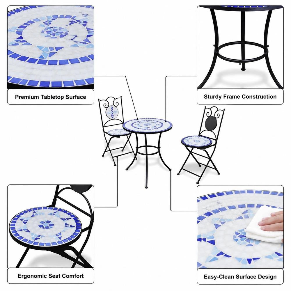 3-piece Bistro Set Ceramic Tiles Blue And White