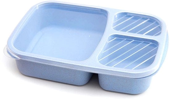 Lunchbox ecologica a 3 compartimenti, impermeabile - Adatta per ufficio, scuola e pic nic - Resistente a microonde e lavastoviglie - Blu