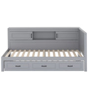 Letto matrimoniale 90×200 cm con letto estraibile; prese USB e LED; vano portaoggetti; senza materasso; grigio